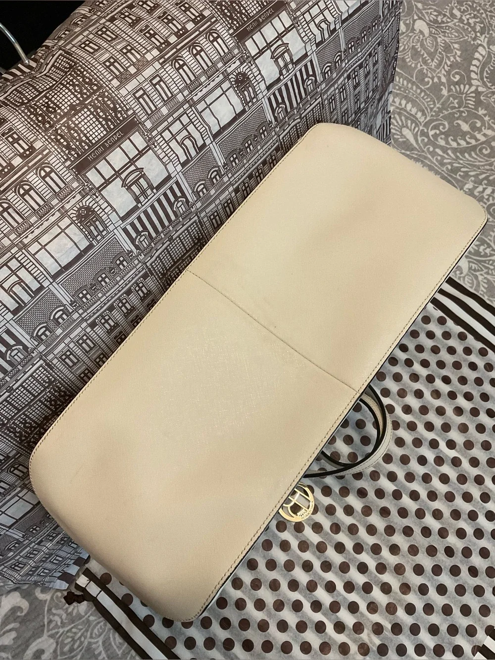 Cream Henri Bendel Zippered Tote with Gold-tone Hardware